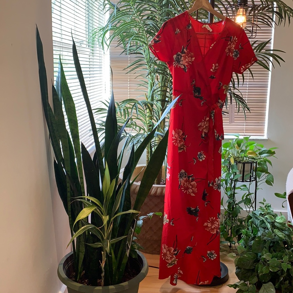 Red dress kimono style shirt